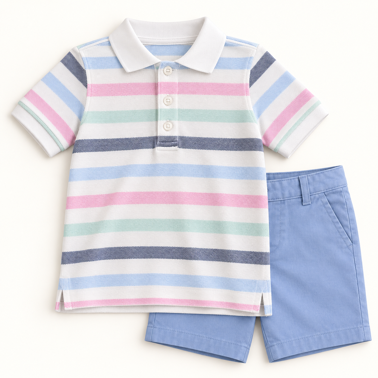 Janie and Jack Striped Polo and Blue Shorts Set