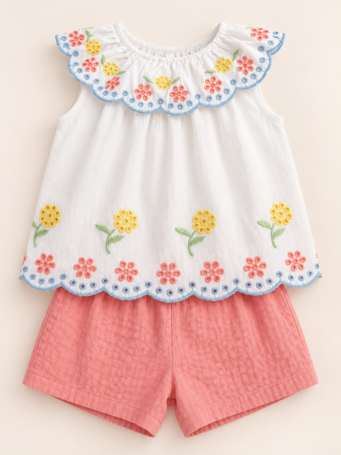 Girls’ Floral Embroidered Top and Shorts Set